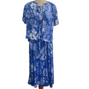 Blue Ginger dress jacket matching 2 pc Hawaiian set blue white floral women’s S